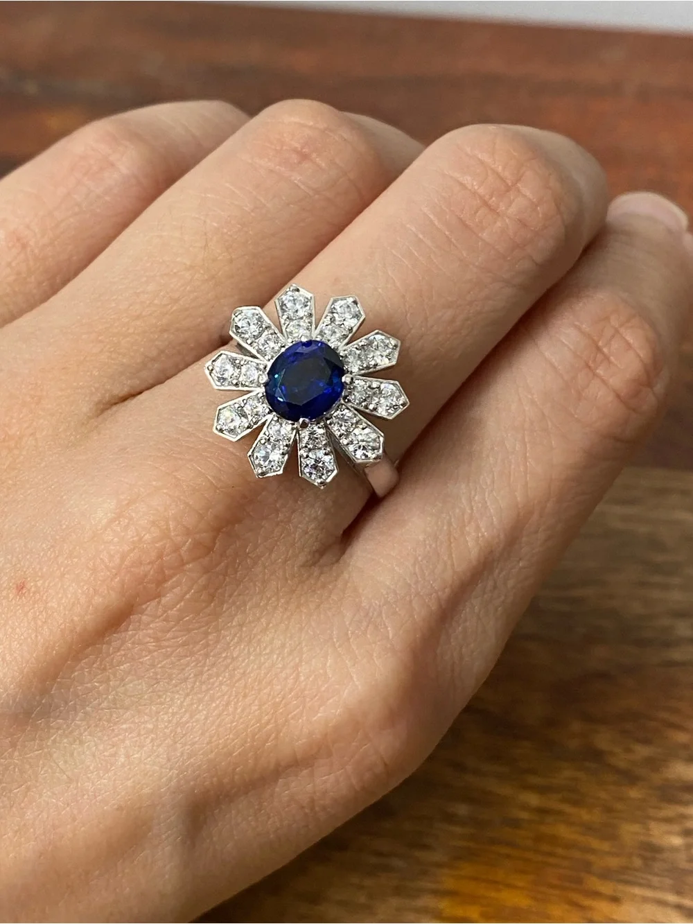 925 Sterling Silver White And Blue CZ Ring